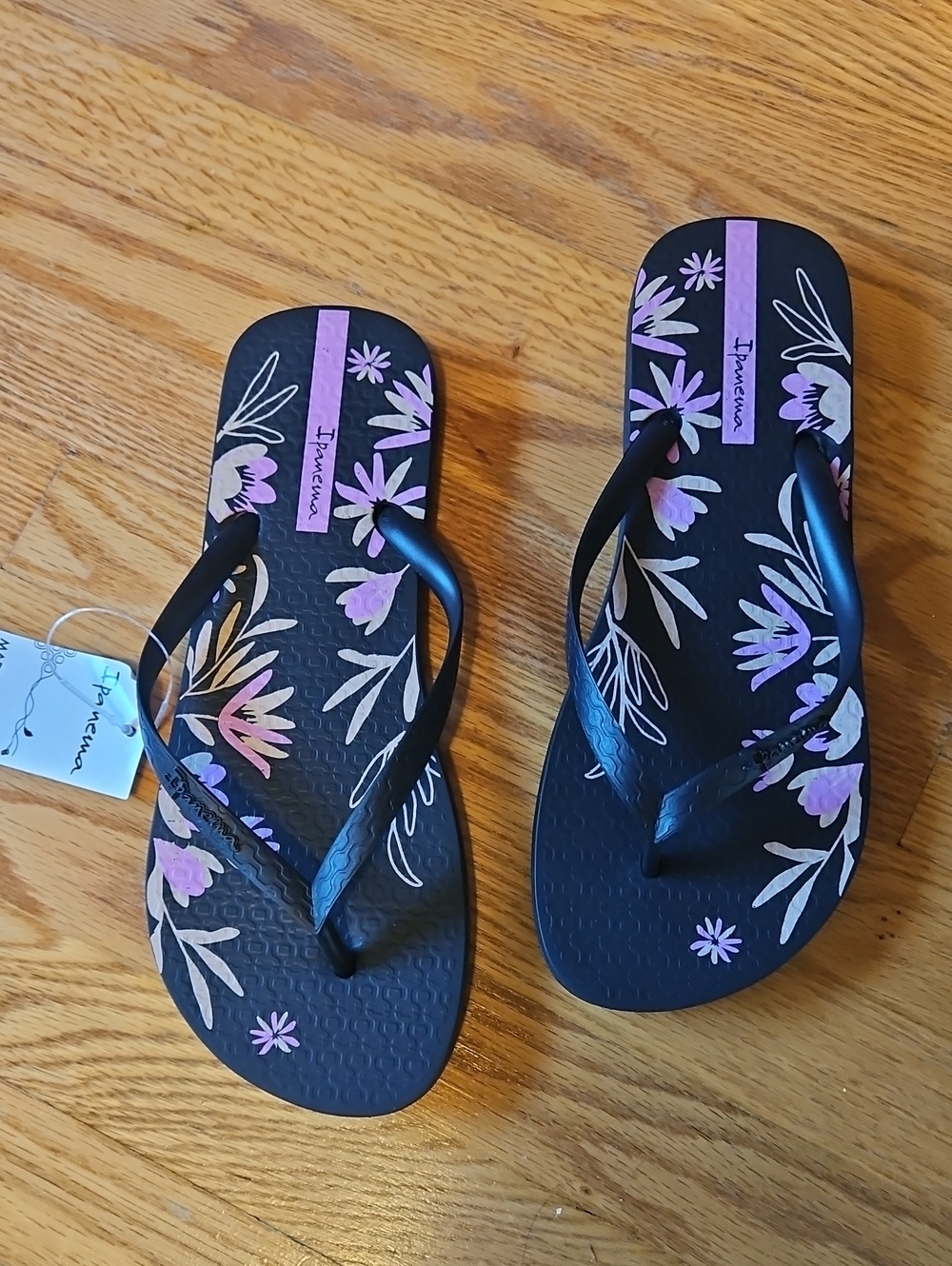 Ipanema Black Flip Flops with Purple Floral Print
